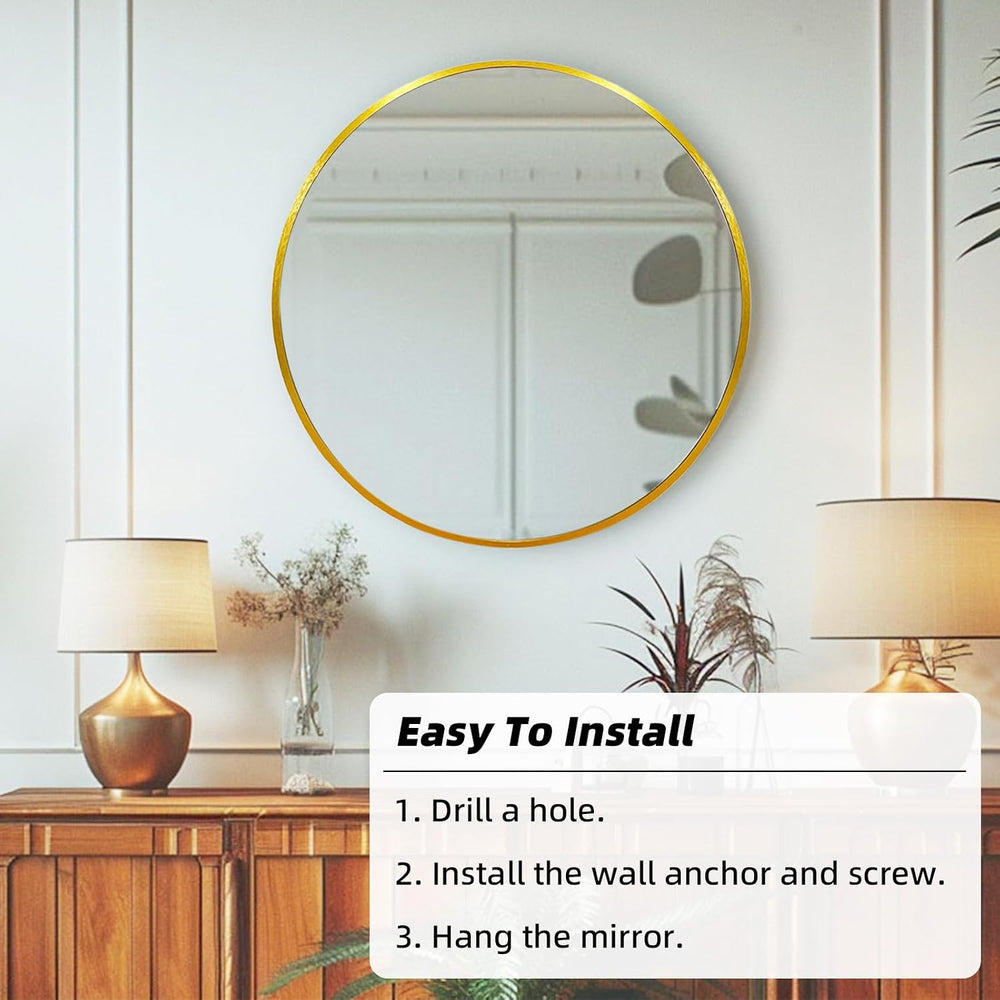 Round Mirror 30 inch Gold, Circle Mirror, Brushed Gold Metal Frame