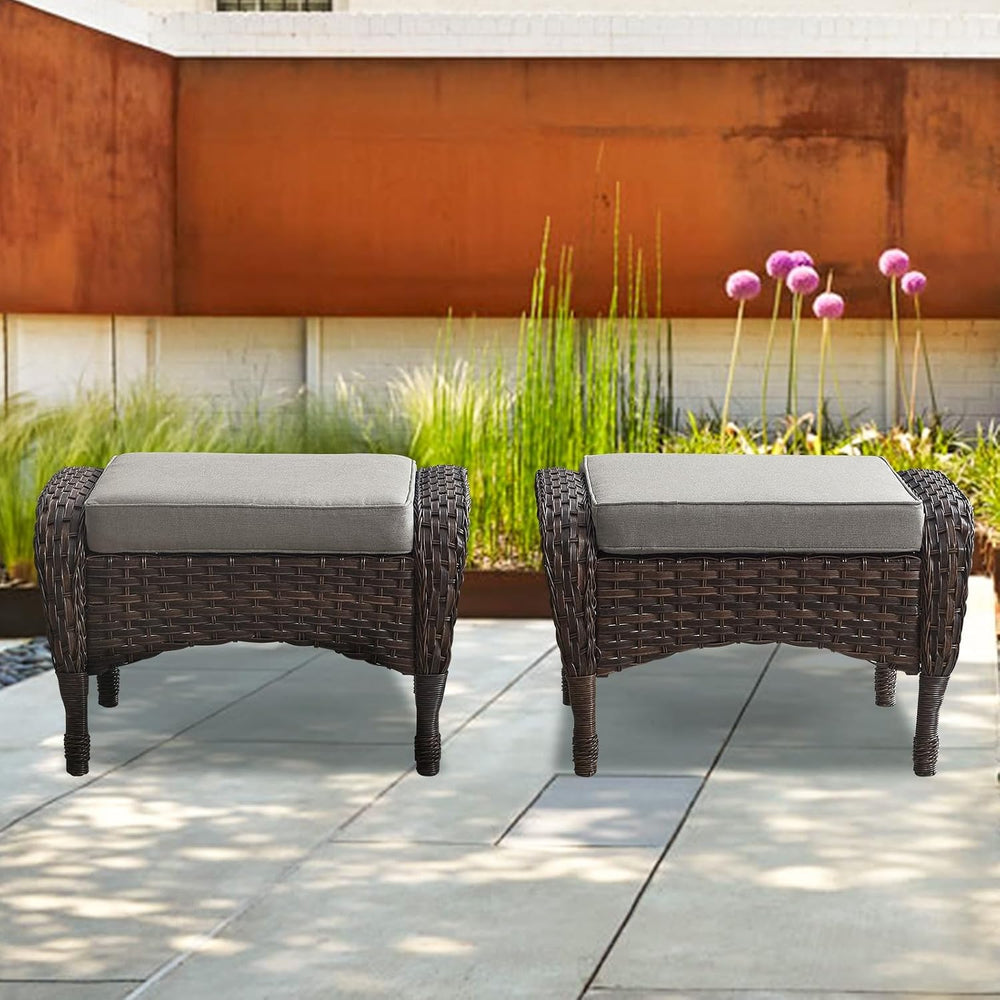 Belord Outdoor Ottomans for Patio Foot Rest - 25 Inch PE Wicker Foot Stool Se...