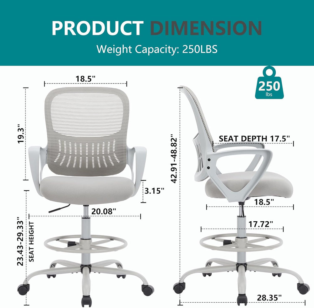 DUMOS Ergonomic Drafting Chair, Tall Office Chair for Standing Desk