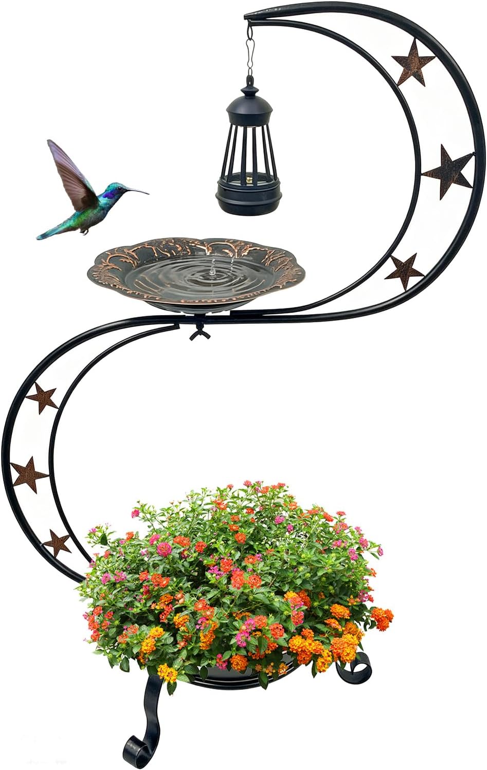 Solar Bird Bath with Flower Planter, S Standing Garden Decor