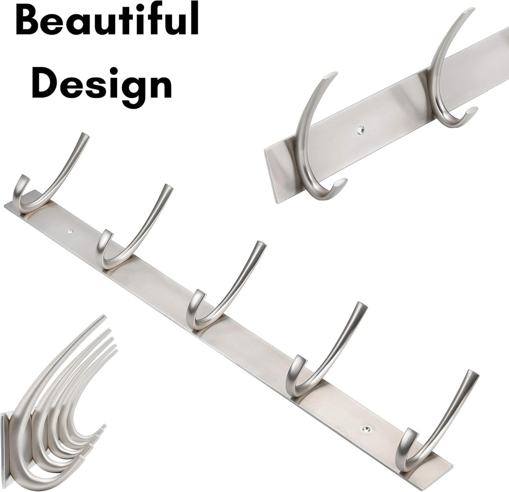 BIRDROCK HOME Premium 5-Hook Stainless Steel Coat and Hat Rack for Wall - Set...