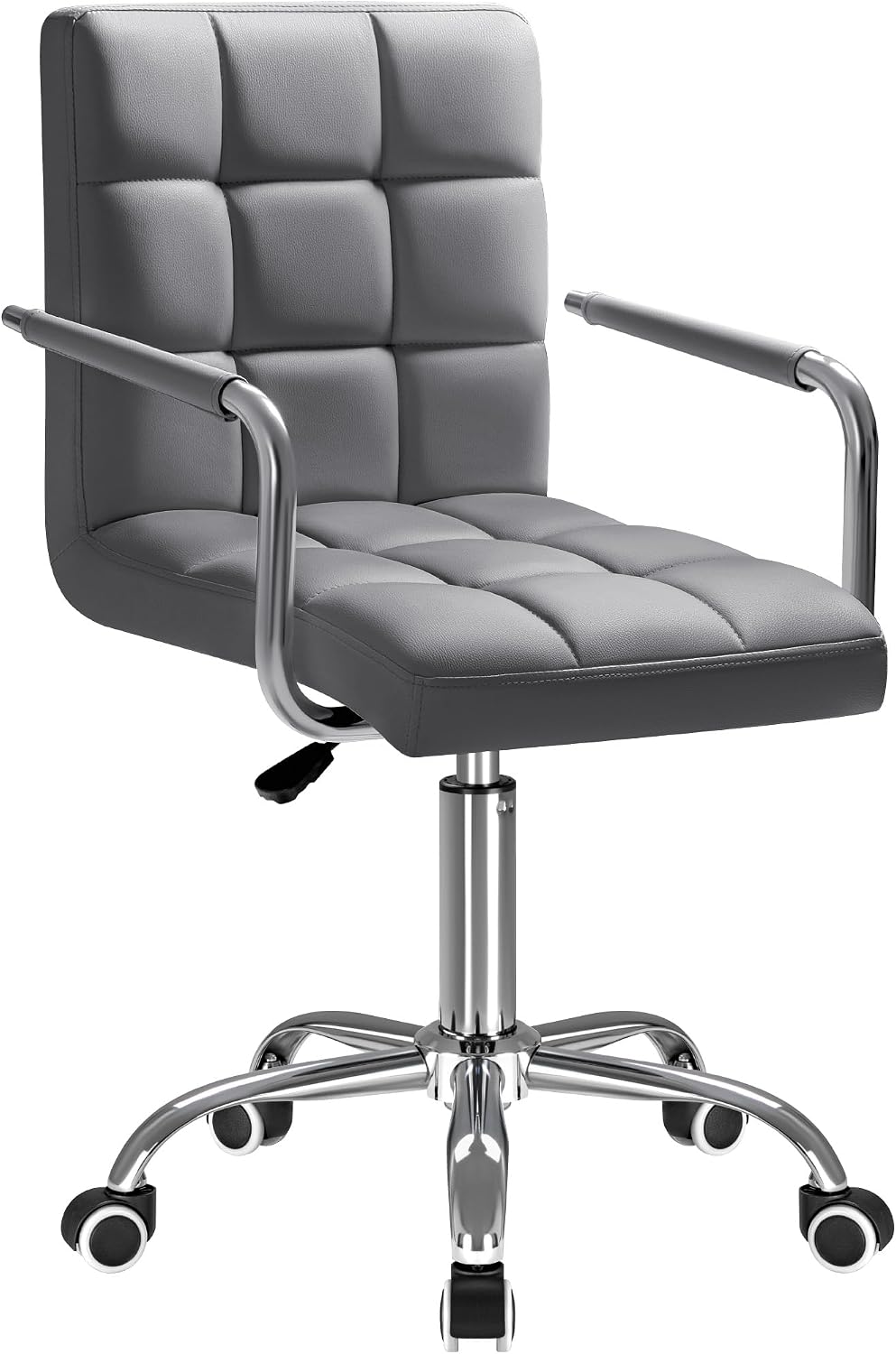 Furmax Small Office Chair with Wheels,Vanity PU Leather Desk Chair Modern Adjustable Home Desk Retro Comfortable Work Chair 360 Degree Swivel with Arms (Grey)