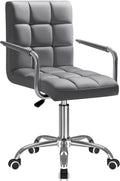 Furmax Small Office Chair with Wheels,Vanity PU Leather Desk Chair Modern Adjustable Home Desk Retro Comfortable Work Chair 360 Degree Swivel with Arms (Grey)