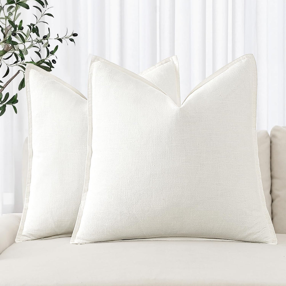 MIULEE Decorative Linen Euro Sham Pillow Covers 24x24 Cream White
