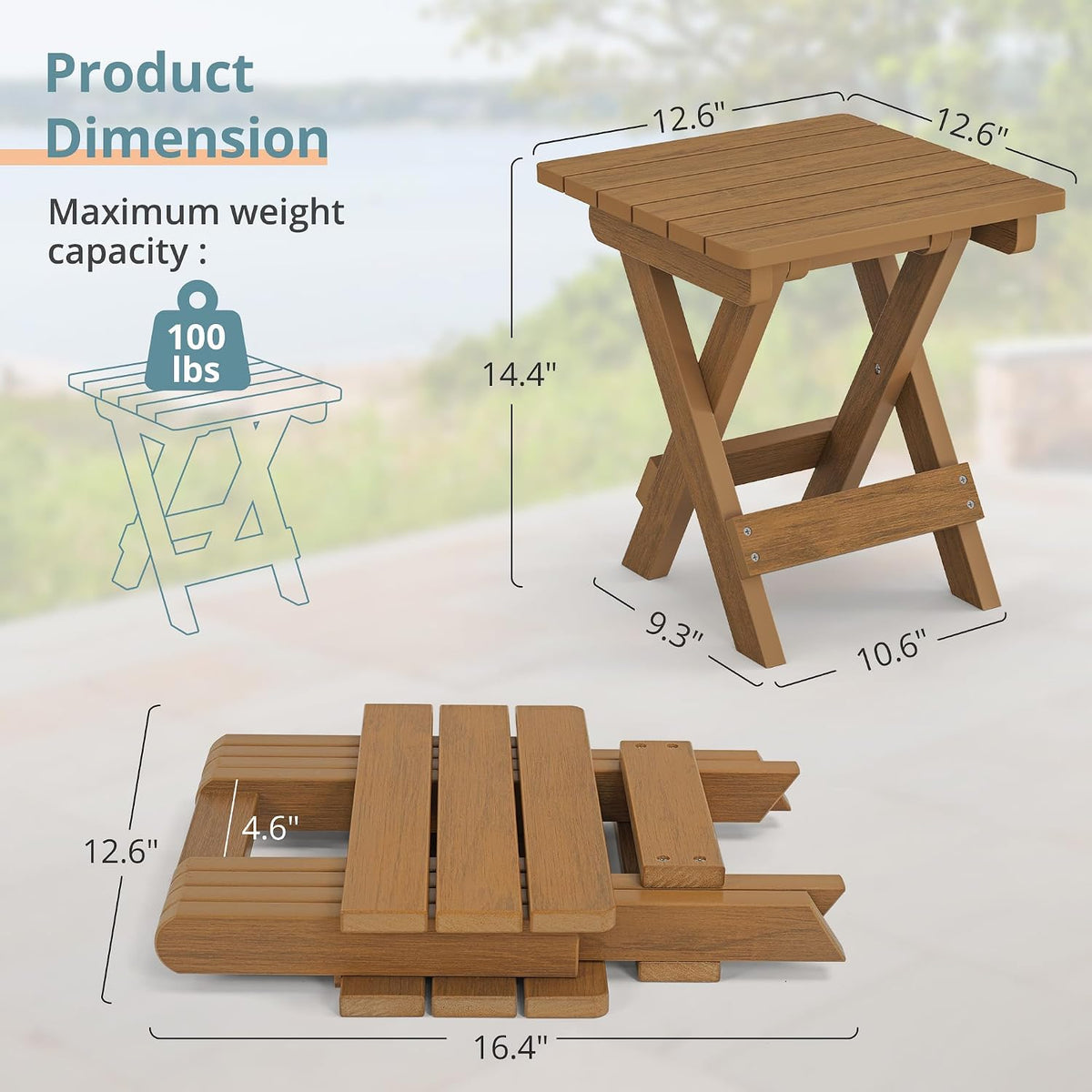 lue bona small outdoor folding side table, 14, close-up detail