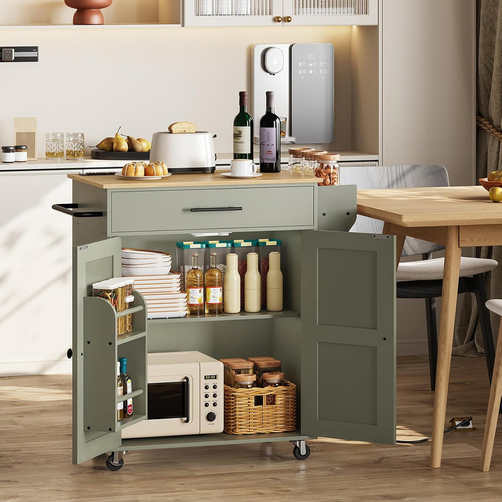 HOOBRO Kitchen Island with Power Outlet, Rolling Kitchen Island with Large Wo...