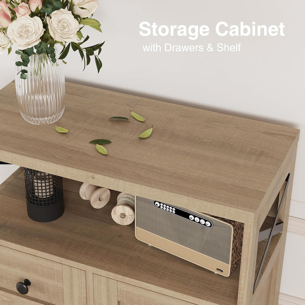 Farmhouse Accent Storage Cabinet with Drawers, Small Kitchen Pantry Cabinet