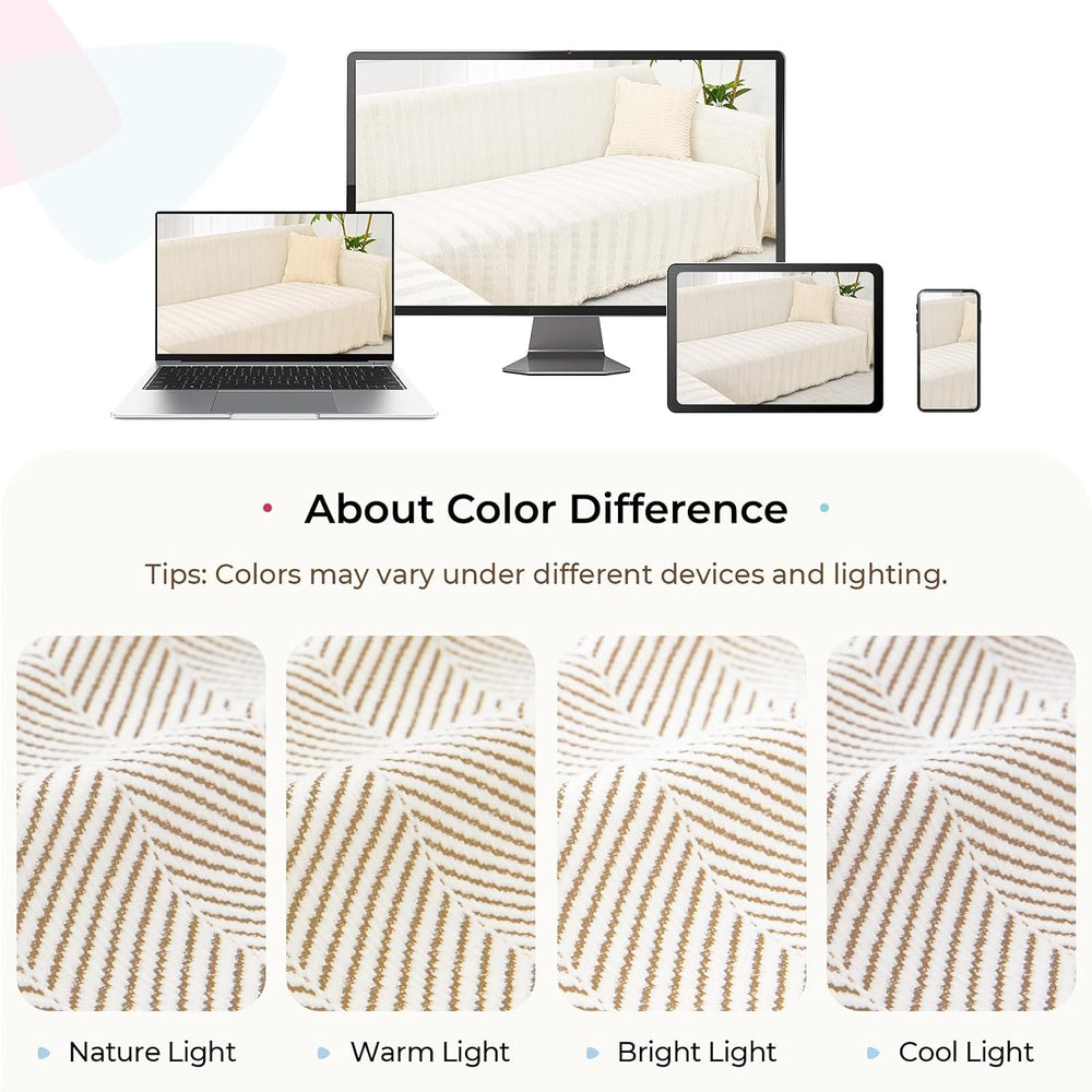 Herringbone L Shaped Couch Cover for Sectional Sofa, 2 Pcs, Almond Cream