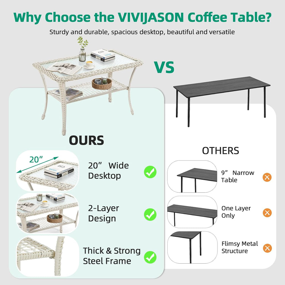 VIVIJASON Outdoor Wicker Coffee Table, All-Weather Rattan Patio Coffee Table ...