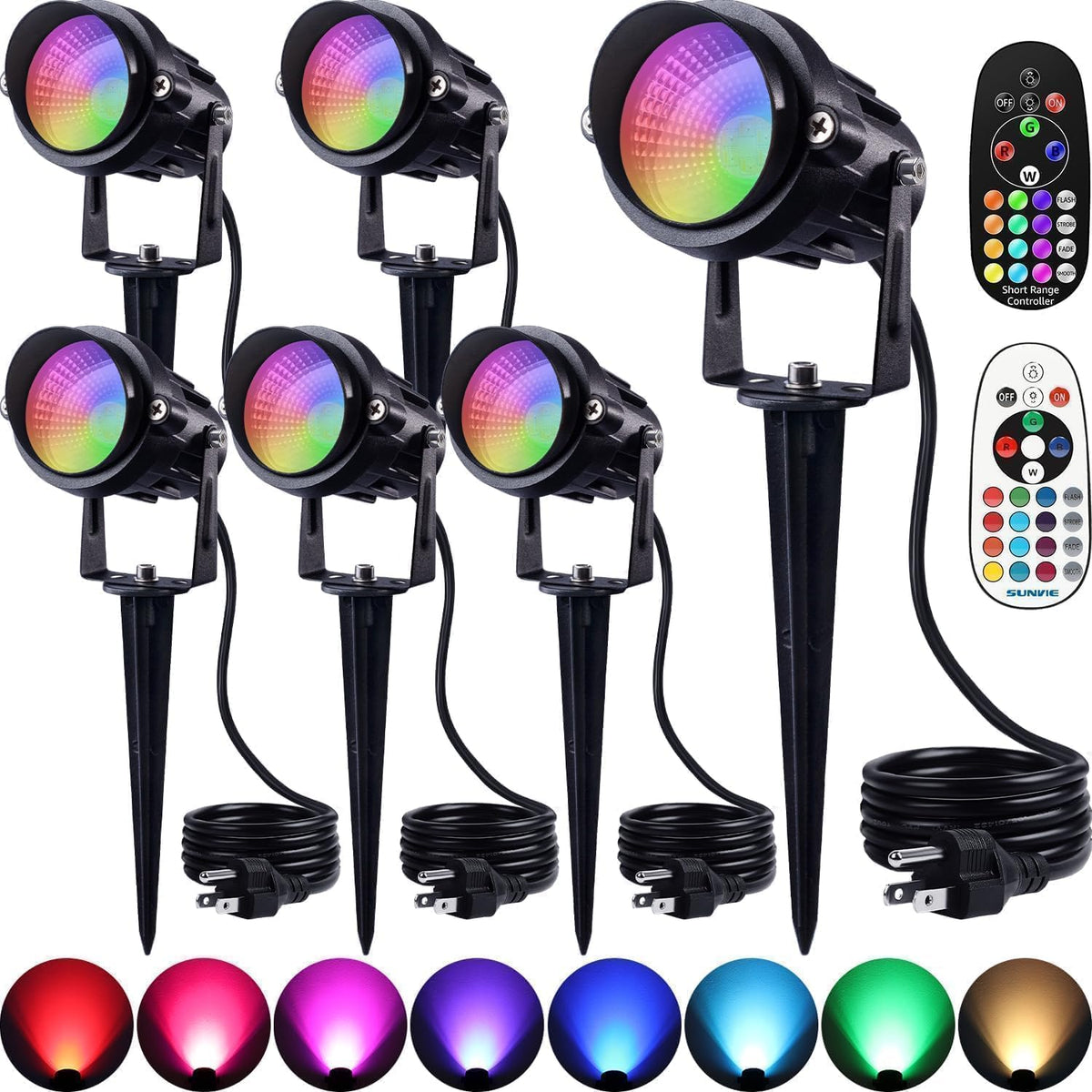 SUNVIE RGBW Halloween Spotlights Outdoor 12W LED Plug in Landscape Lights