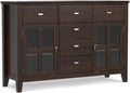 SIMPLIHOME Artisan 54" Wide Solid Wood 3-Door Buffet in Dark Chestnut Brown
