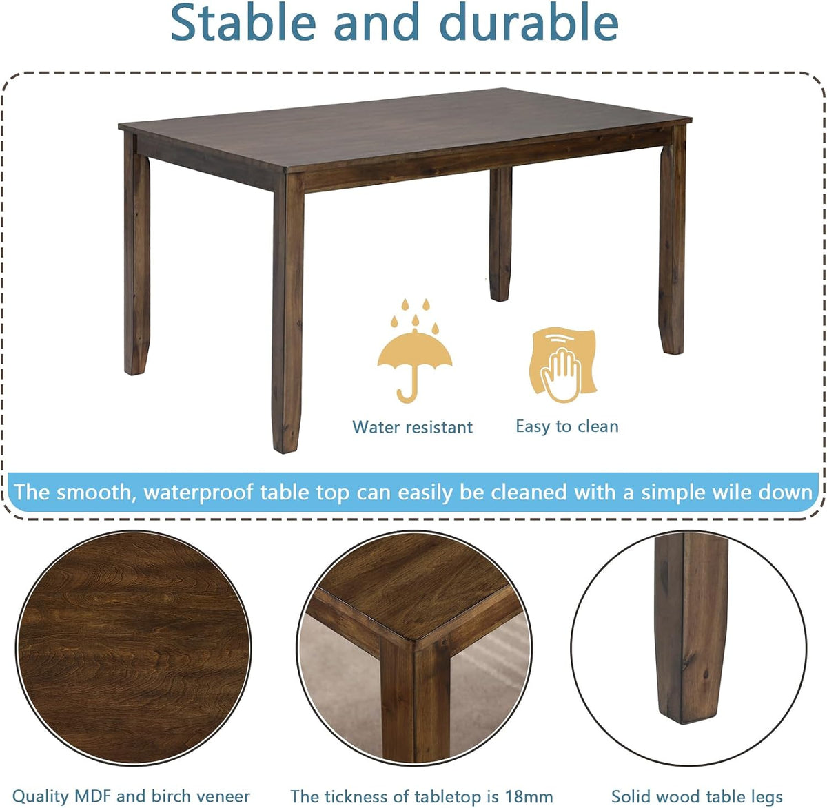 ruisisi farmhouse 5 piece dining table set, rectangular, close-up detail