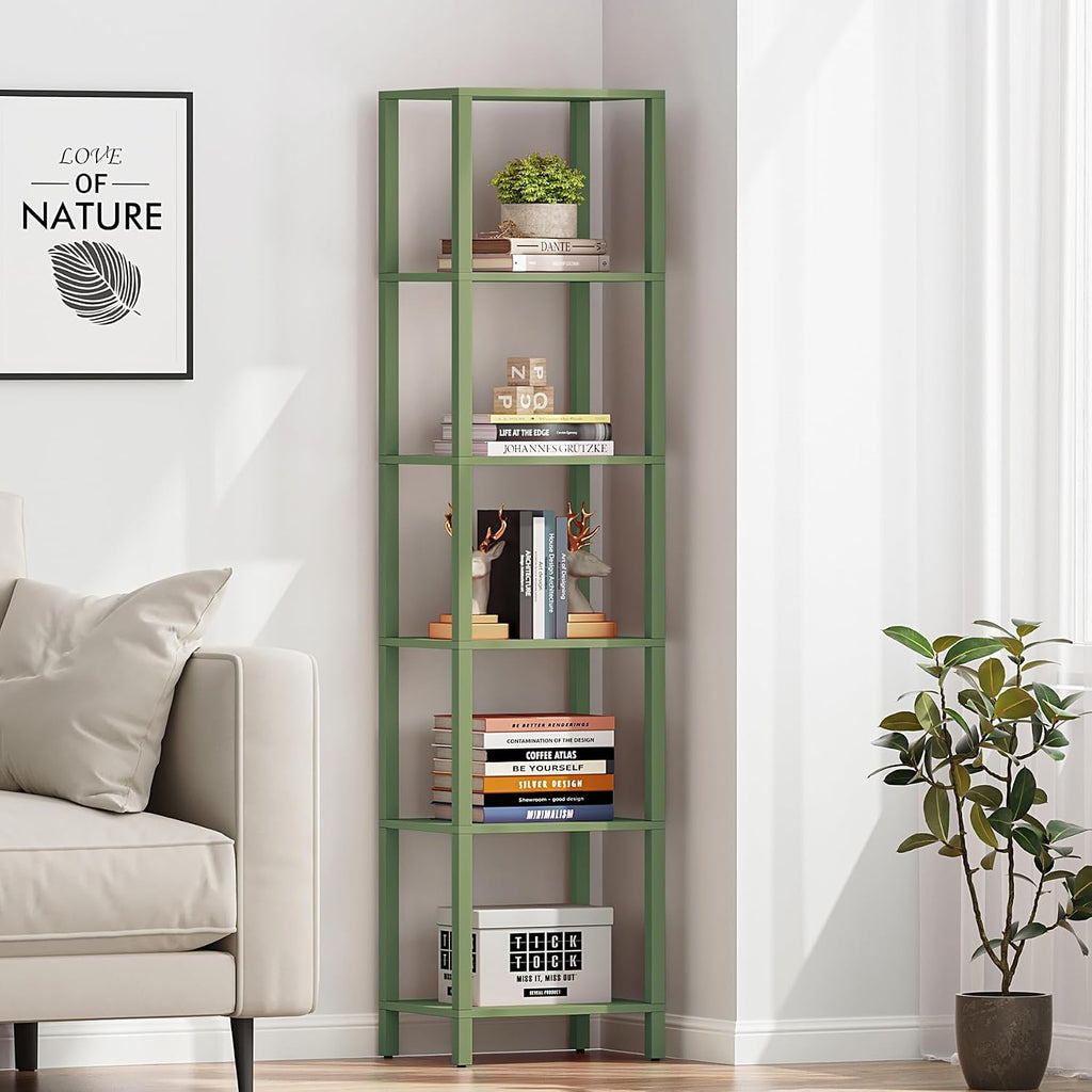 tutotak bookshelf, 6-tier tall narrow book shelf for, package contents