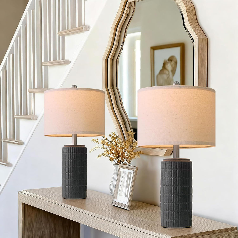 PoKat 23" Matte-Textured Ceramic Table Lamps Set of 2 for Bedroom, Stone...