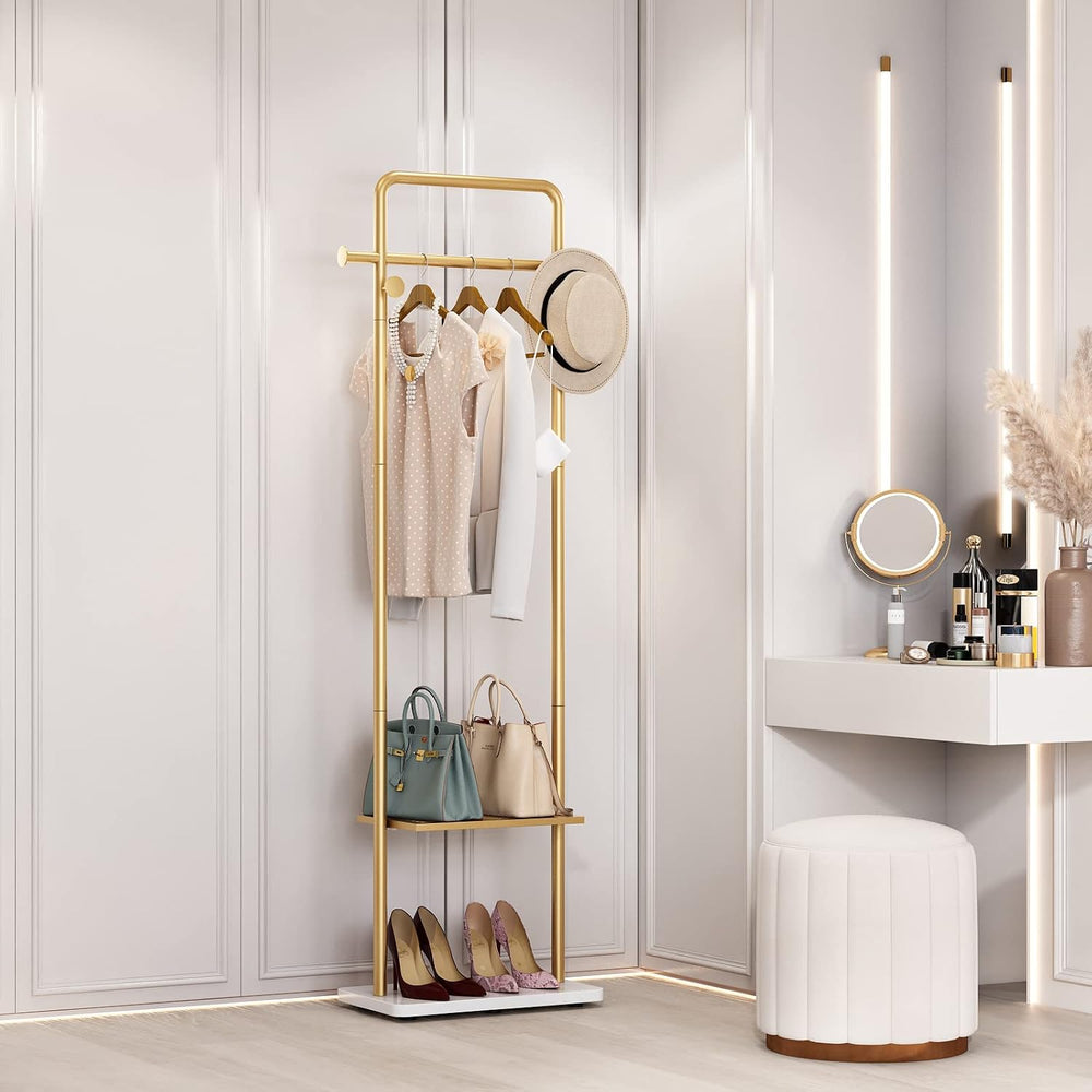 TIEOU Gold Clothes Racks with Shelf, Heavy Duty Gold Clothing Racks for Bouti...