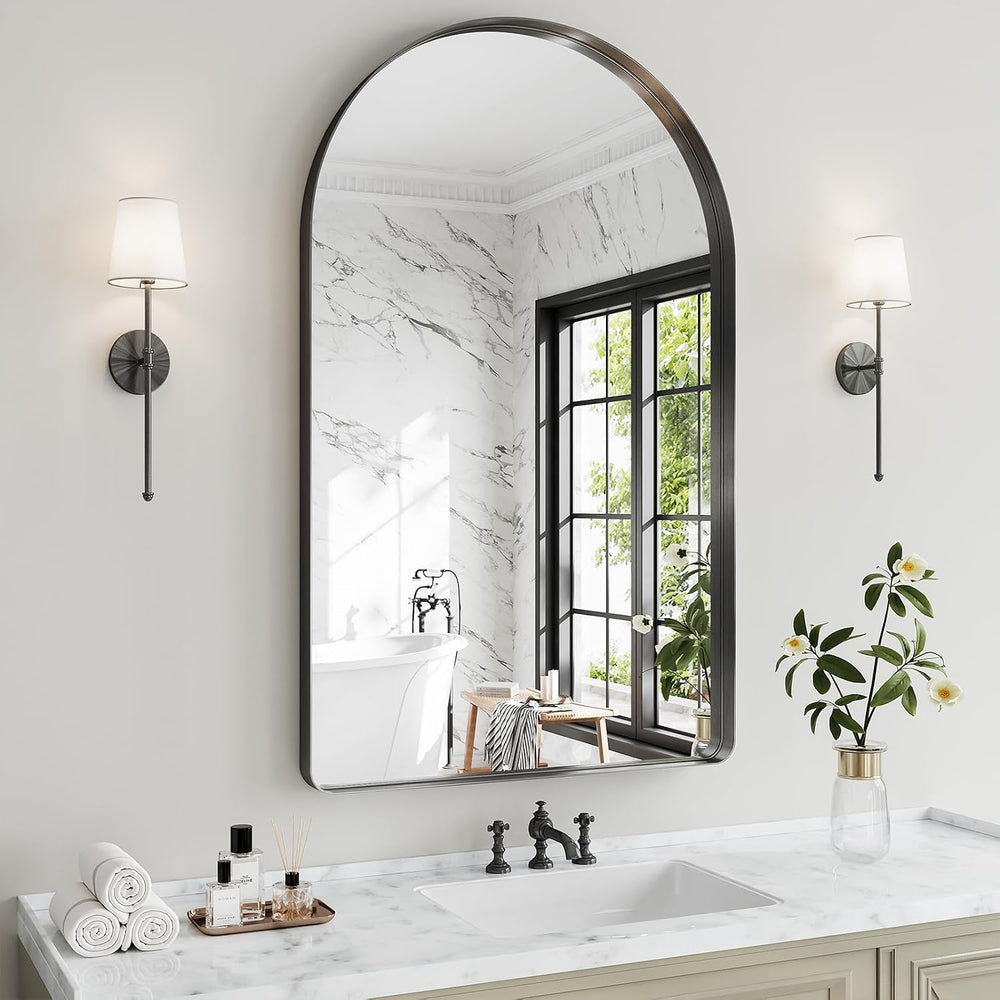 48"x30" Black Arched Mirror, Arched Wall Mirror with Metal Frame, W...