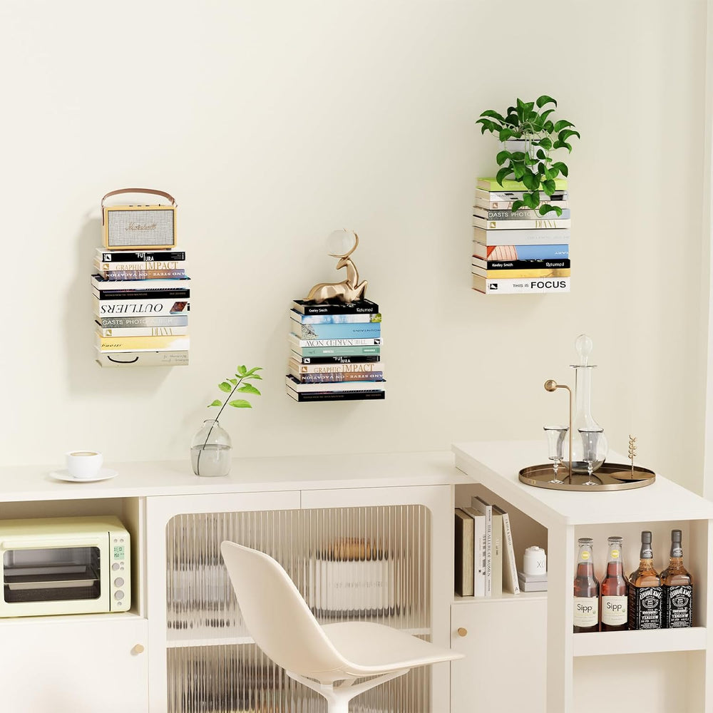 Mefirt 6 Tier Black Invisible Floating Bookshelves for Wall