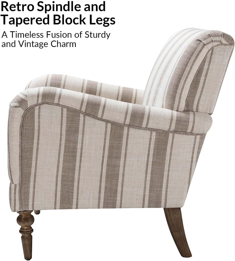 HULALA HOME Farmhouse Accent Chair with Stripe Pattern, Tan