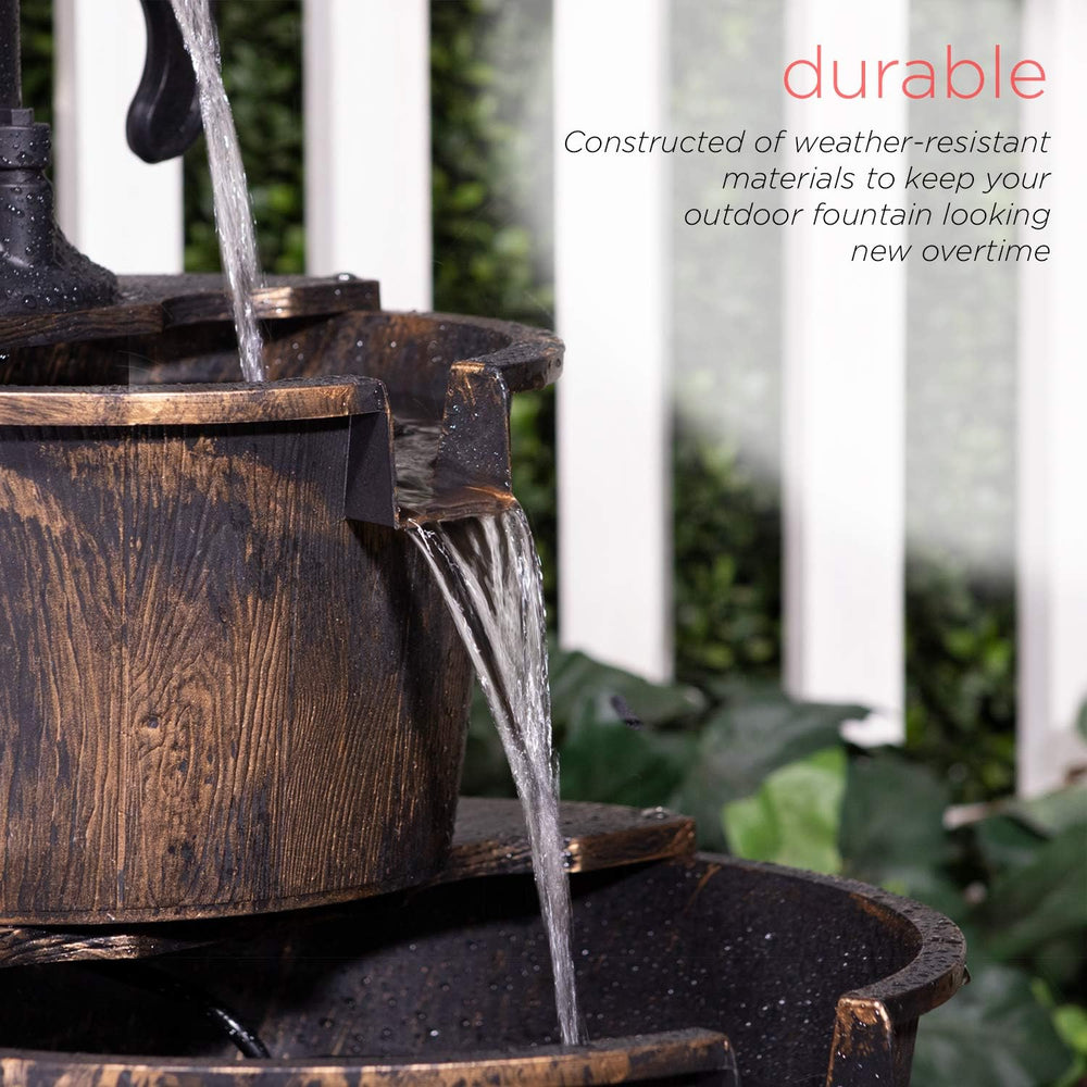 Alpine Corporation 27" Tall Rustic Outdoor 2-Tier Barrel Pump Water Foun...