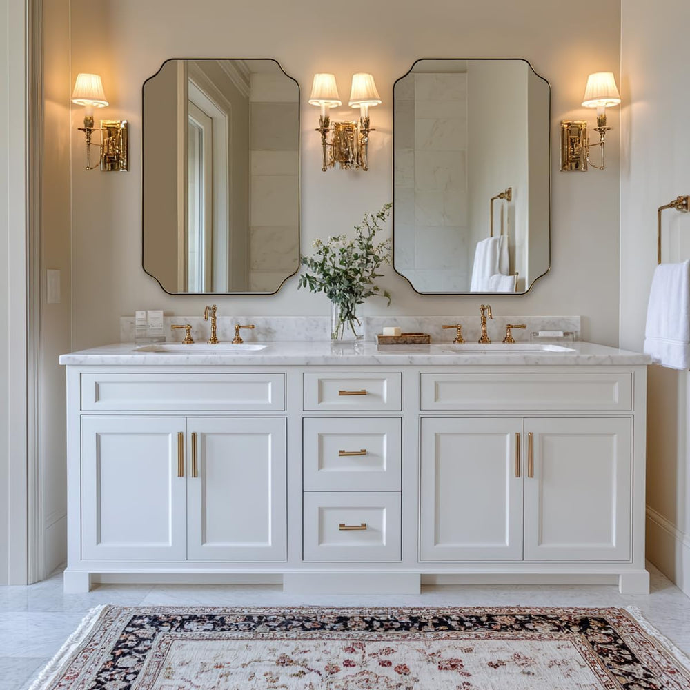 ANDY STAR 24"x36" Gold Mirror, Brushed Brass Scalloped Wall Mirror,...