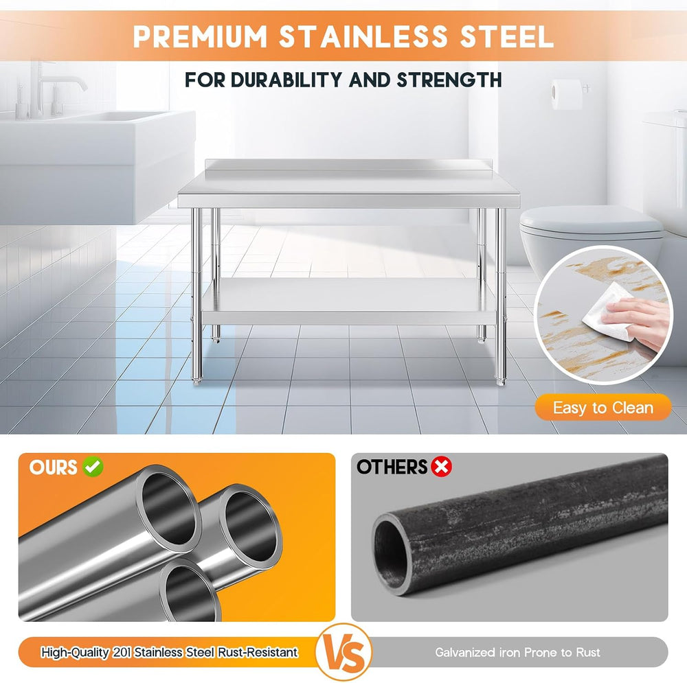 Jocisland 60 x 24-Inch Stainless Steel Prep Table with Backsplash