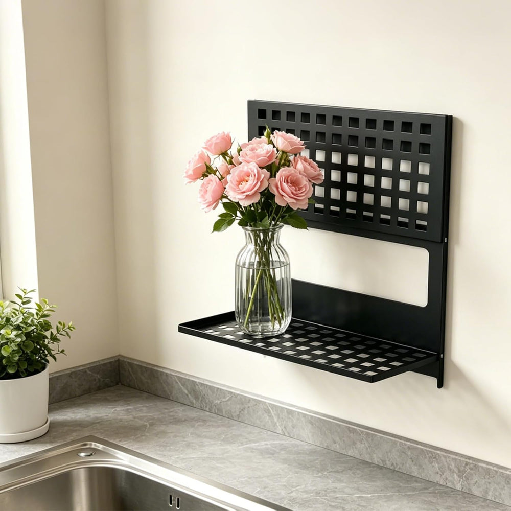 2-Tier Folding Metal Shelf Wall Mounted,Small Foldable Wall Shelf