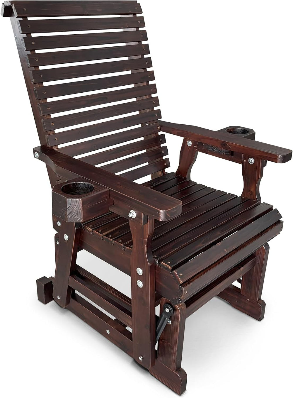 Fortune Candy Wooden Glider Chair, Cup Holders, Chocolate Tone, 1-Seater