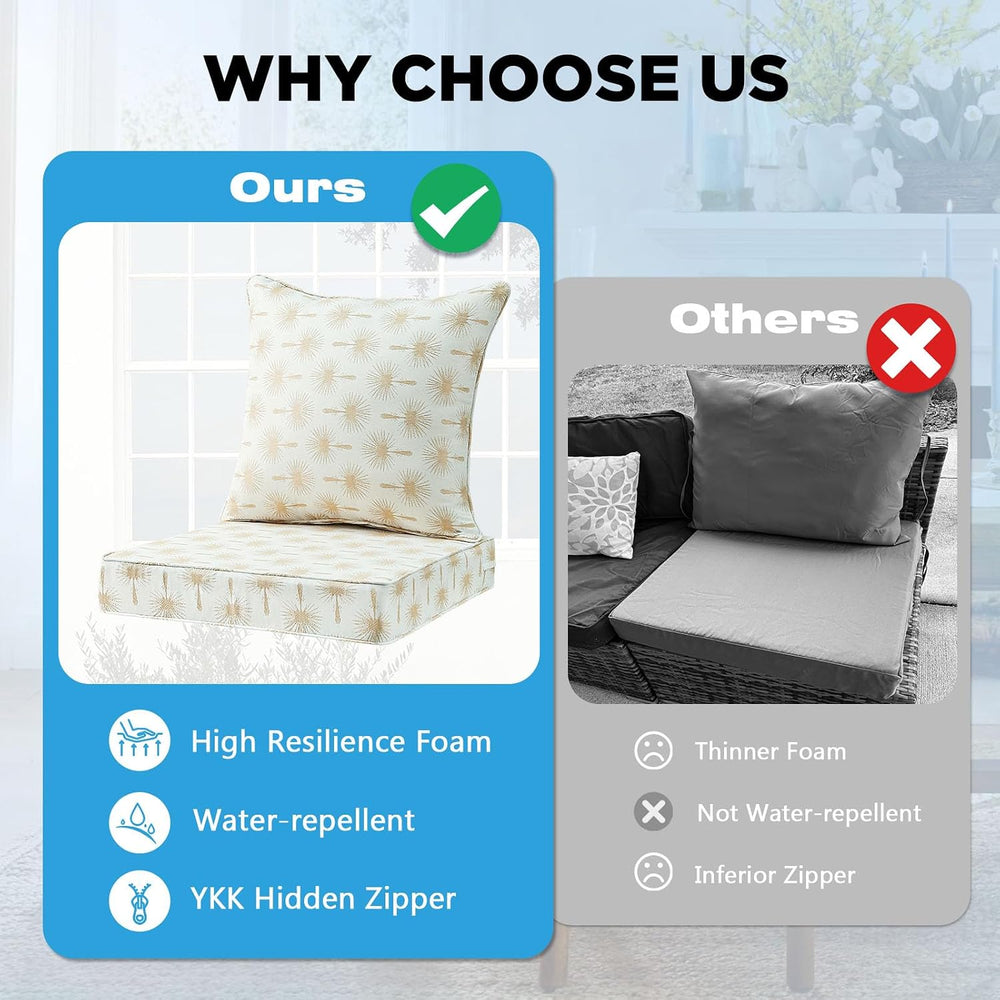 Outdoor Deep Seat & Back Cushion Set (2-Pack), 24 x 24 Inch Water Repelle...