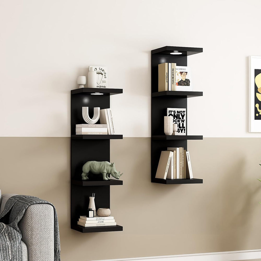 LitaEther Versatile 4 Tier Wall Shelf Unit,Black Lack Wall Shelf,Display Floa...