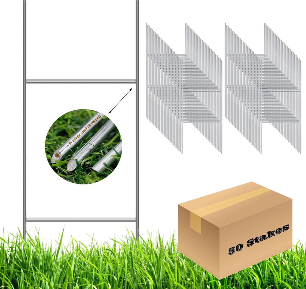 50 Pack H Frame Wire Stakes 30 x10 inch 9 Gauge Galvanized Wire -Yard Sign St...