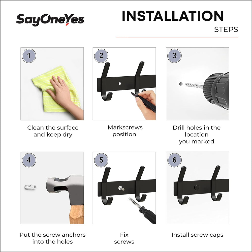 Coat Rack Wall Mount – 30 Inch Stainless Steel Hook Rail with 10 Double Coat ...