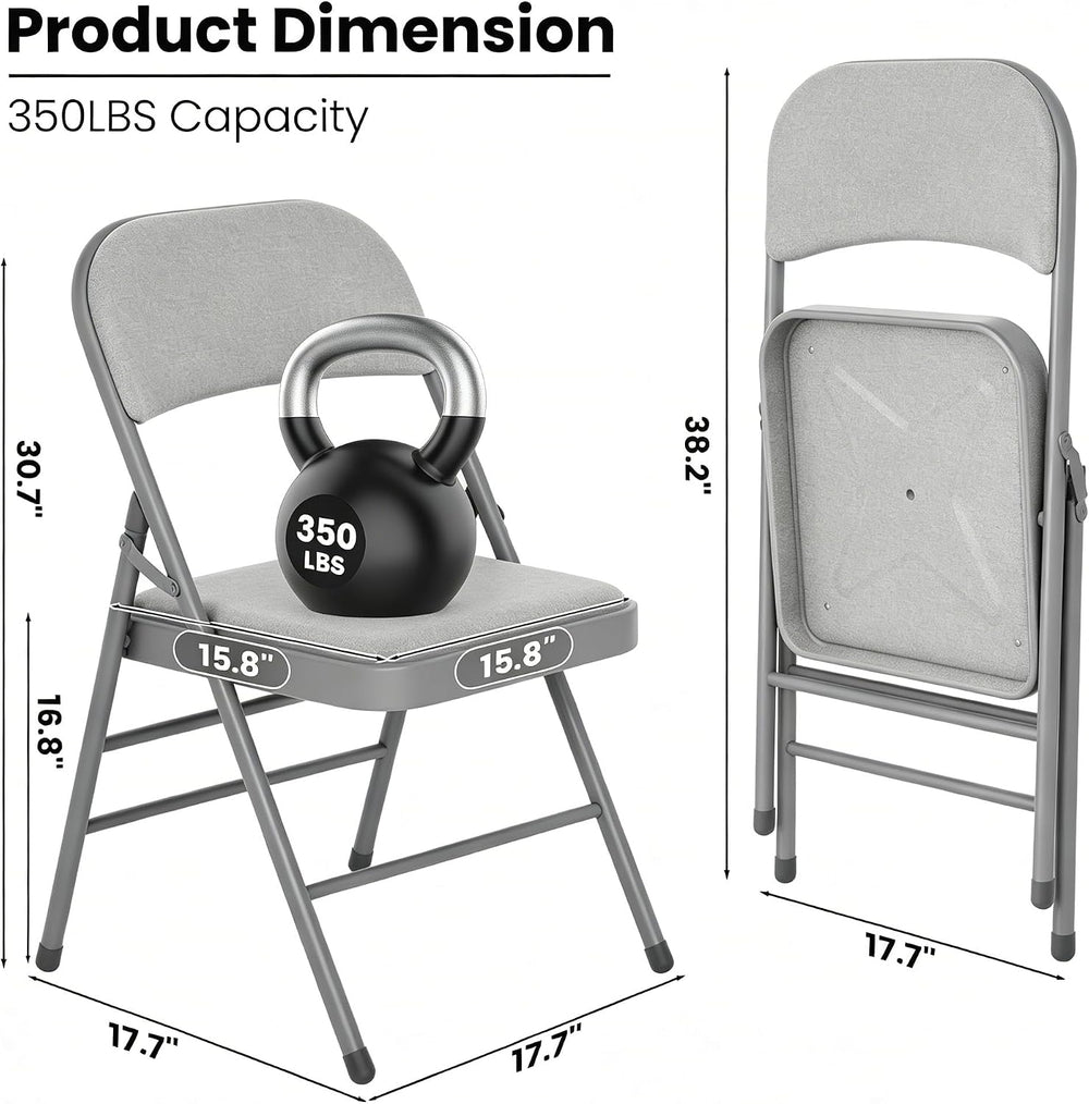 Fabric Padded Folding Chairs with Cushion and Back for Dining Gray