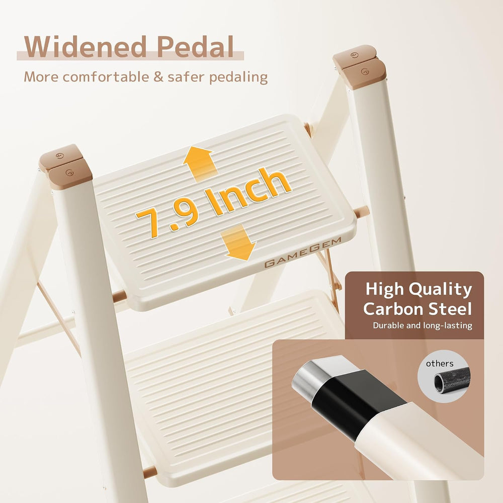 3 Step Ladder, Foldable Step Stool with Wide Anti-Slip Pedal