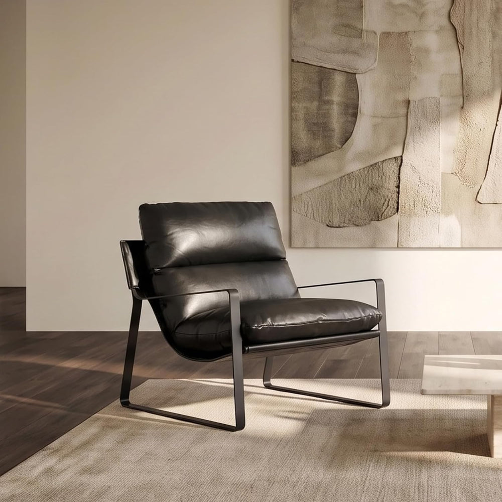 Ya-Home 1-Pack Mid-Century PU Leather Accent Armchair, Black