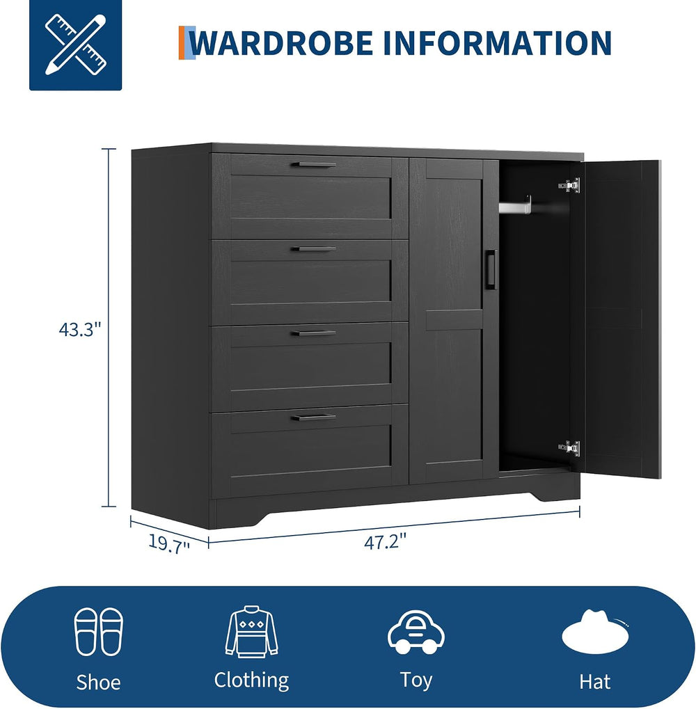GarveeHome Multifunctional Wooden Dresser for Bedroom, 43.3 in H 2 Door Wardr...