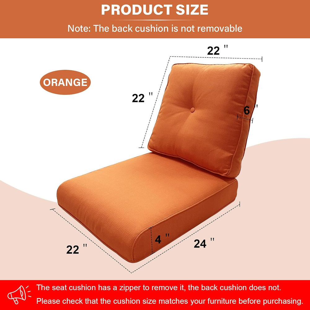 Outdoor Chair Cushions 2 Sets - 22 * 24" Patio Furniture Cushions with R...