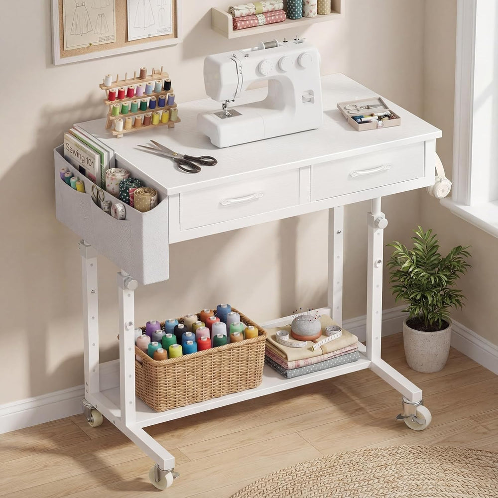 WINAZ Small Rolling Standing Desk with Drawers & Storage, 32 Inch Height ...