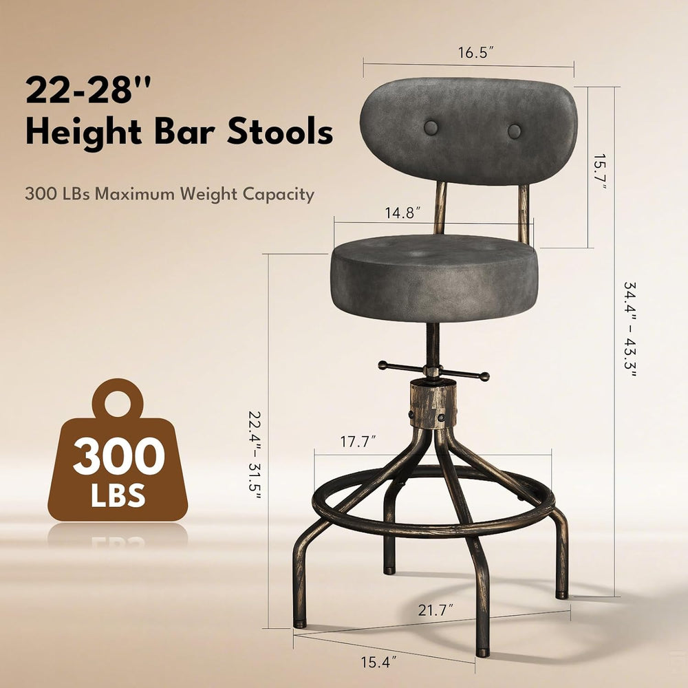 Set of 2 Modern Swivel Bar Stools with Back, Counter Height Chairs Grey