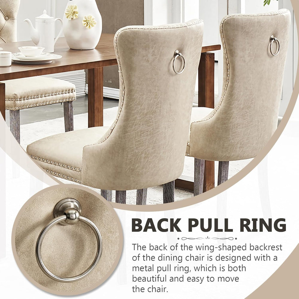 Leather Dining Chairs, Upholstered Dining Room Chairs, Beige, Set of 6