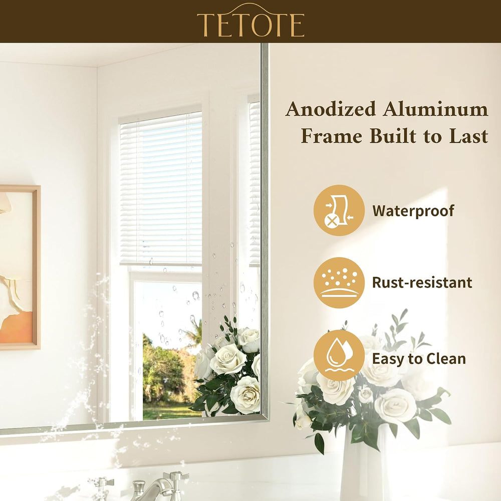 TETOTE Brushed Nickel Bathroom Mirror 48" x 24" Beveled Frame Recta...