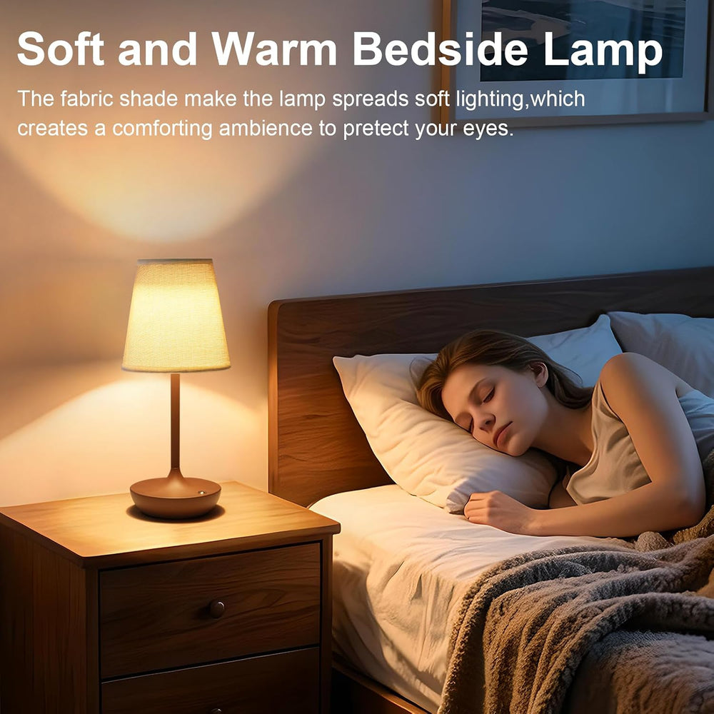 Cordless Table Lamp Rechargeable, Fabric Shade Bedside Lamp