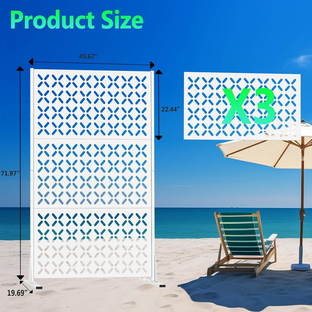 White Metal Outdoor Privacy Screen Freestanding Privacy Screens,72" H x ...