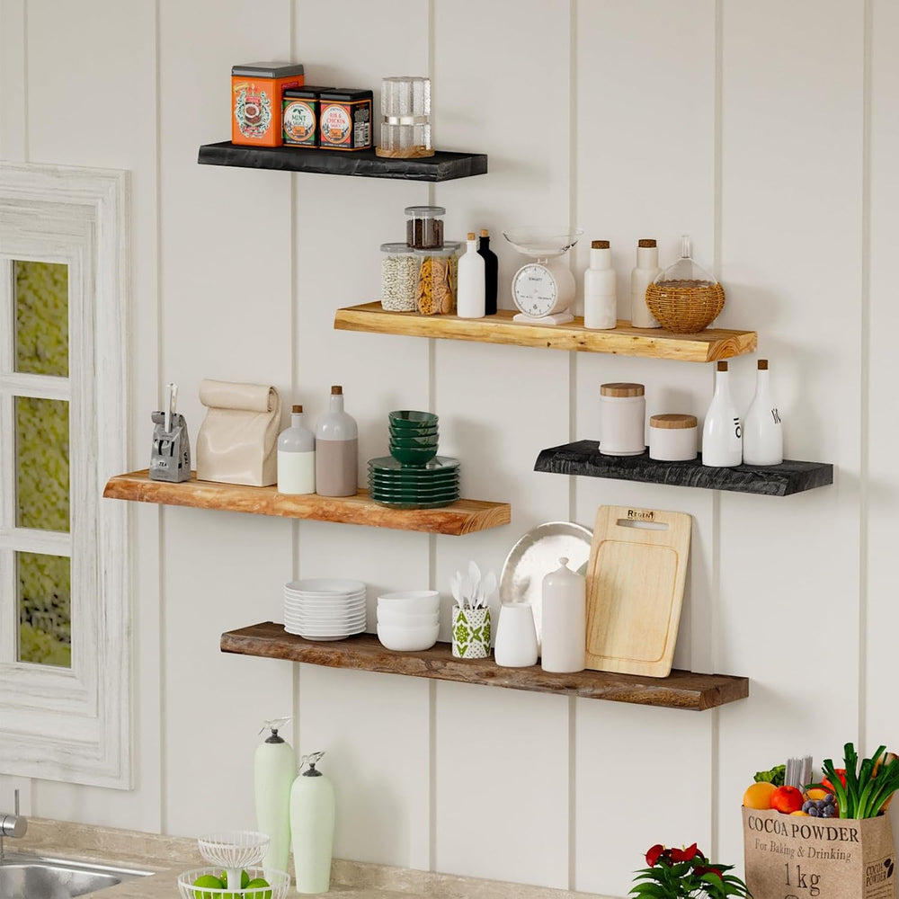 SAUMONIERES Live Edge Floating Shelves for Bedroom Living Room Wall Mounted S...