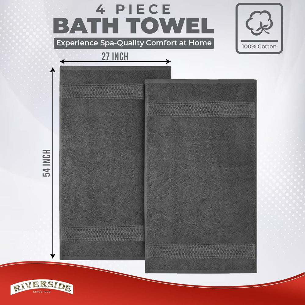 RIVERSIDE 4 Pack Luxury Large Bath Towels, 27x54 Inches, 600 GSM, Gray