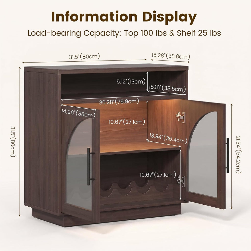 Coffee Bar Cabinet with Storage and LED Lights, Entryway Accent Cabinet
