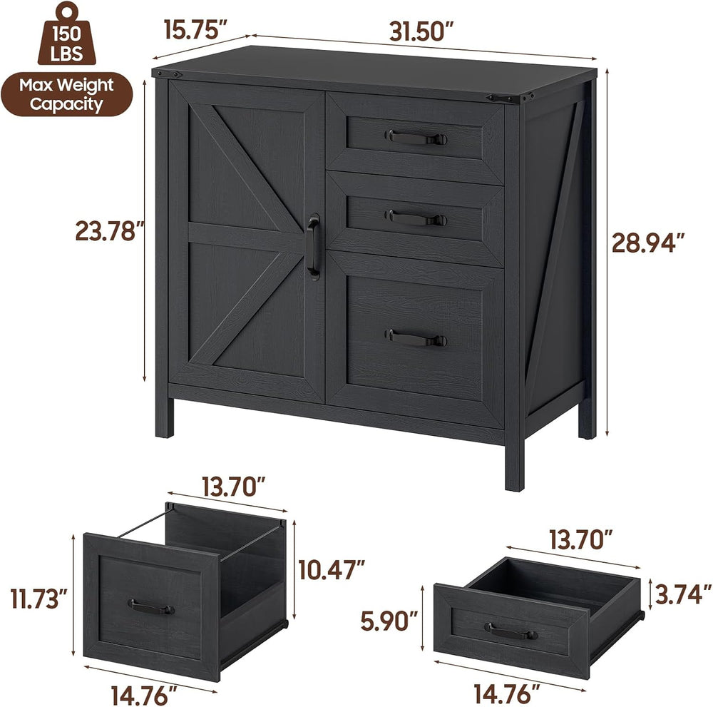 Befrases File Cabinet 3 Drawers Lateral File Cabinet with Adjustable Shelf fo...