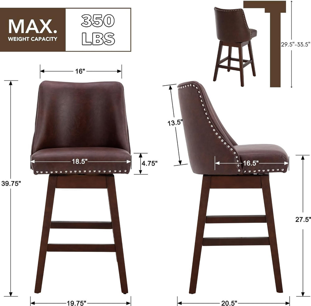 27.5 inch Counter Height Bar Stools Set of 4 Faux Leather 360°Swivel Barstool...