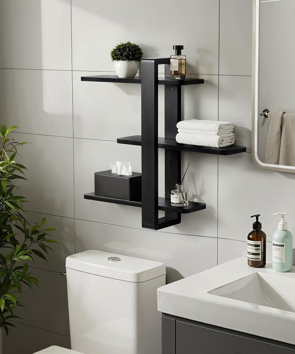 SUMGAR Black Floating Shelves for Wall, 3 Tier Adjustable Large Shelf Unit