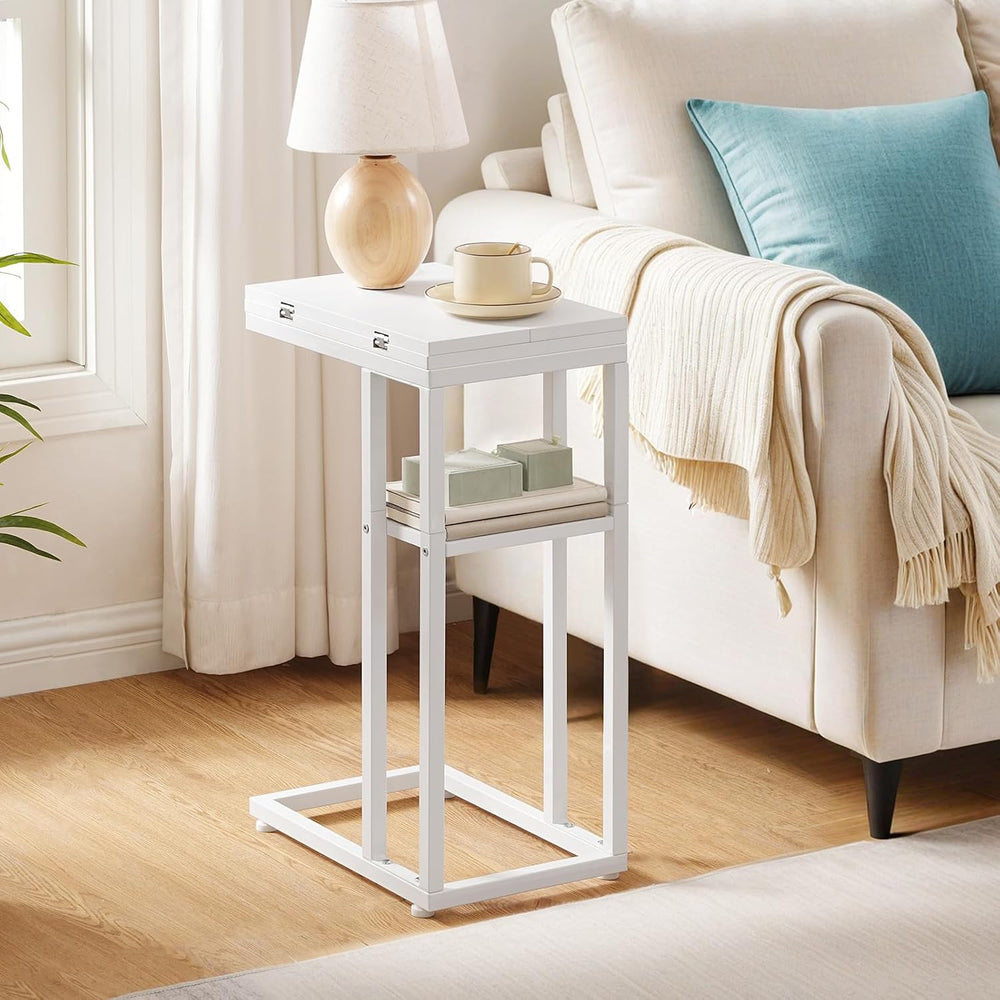 HOOBRO Foldable C Shaped End Table, C Shaped Side Table with Storage Shelf
