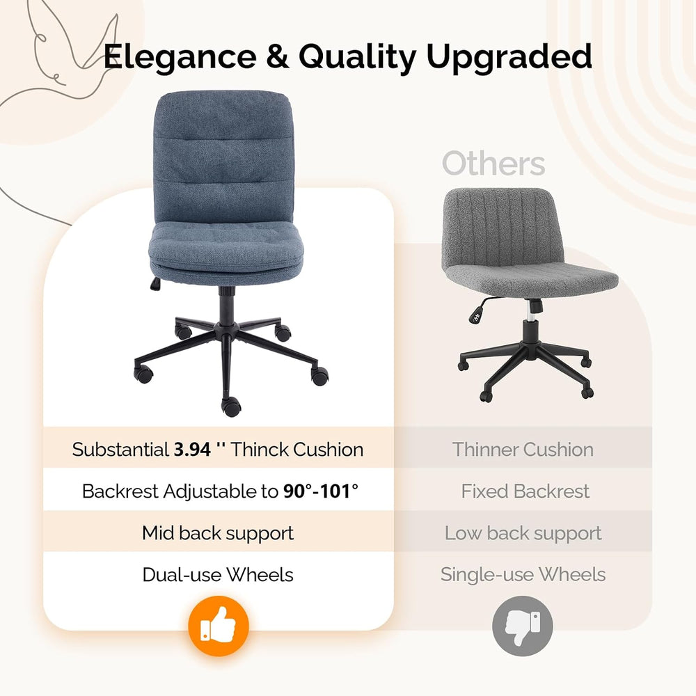 VINGLI Mid Back Armless Office Desk Chair with Wheels/no Wheels,360°Rocking S...